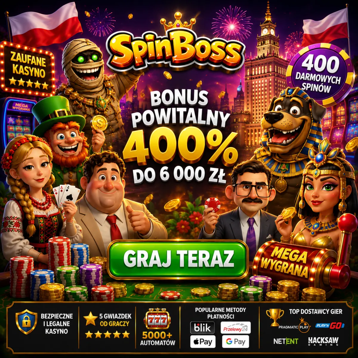SpinBoss Casino — bonus powitalny 400% do 6 000 zł